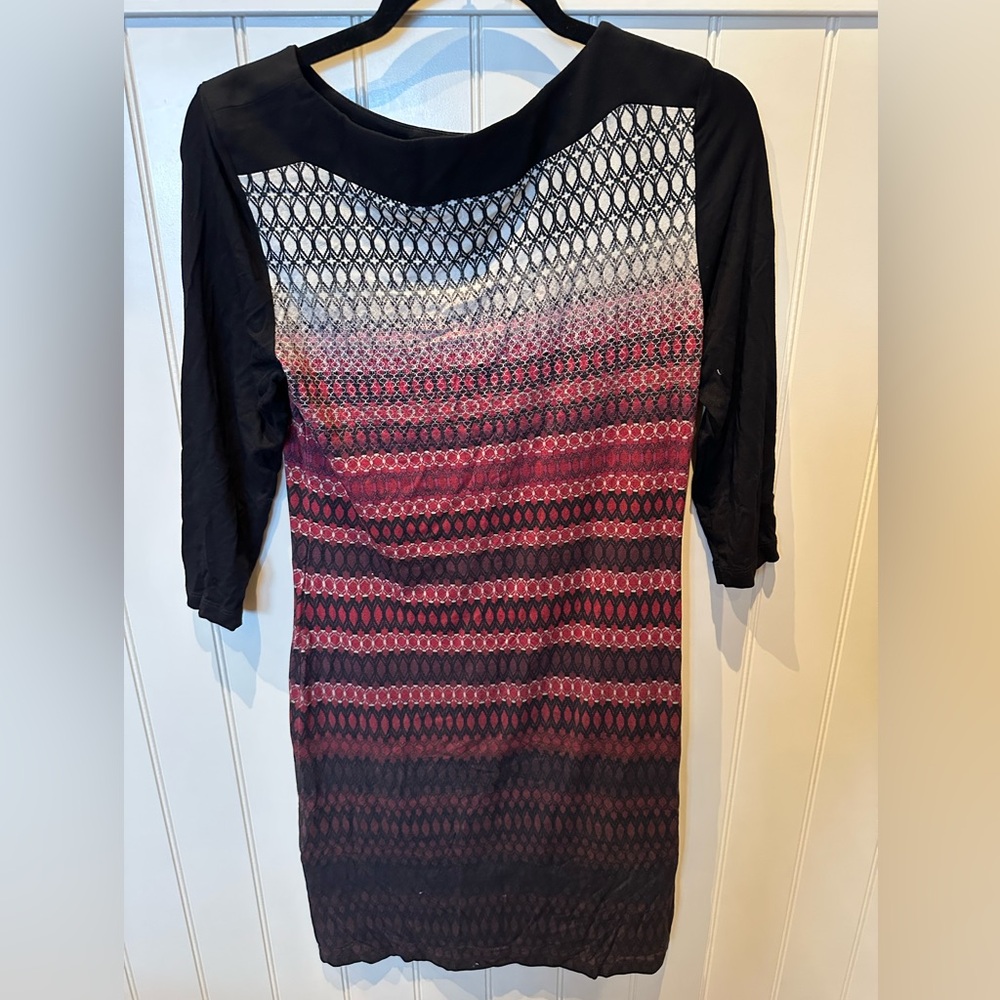 OLSEN Ladies Women’s Size Small/Medium 8 Black Red & White Long Sleeve D…